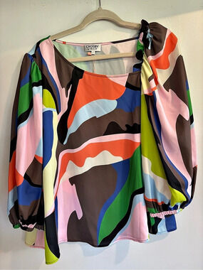Crosby by Mollie Burch Hollis Top Abstract Blouse Multicolor Large